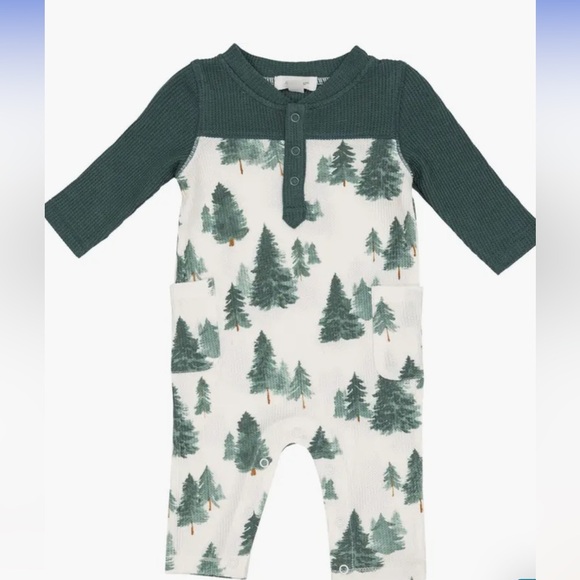 Angel Dear Trees Colorblock Waffle Knit Romper, 0-3M, GREEN, NWT - Picture 1 of 4